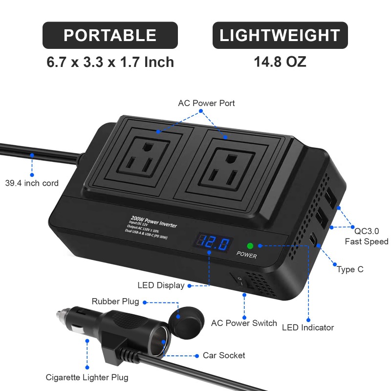 200W Auto-omvormer Autostekker - Outdoor Power Adapter Usb C recensie en prijs